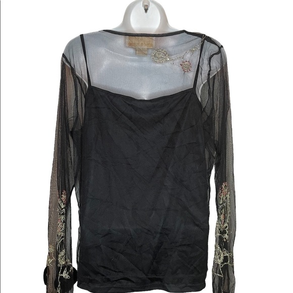 Monroe & Main black sheer long bell sleeve blouse friends style witchcore - Picture 4 of 8